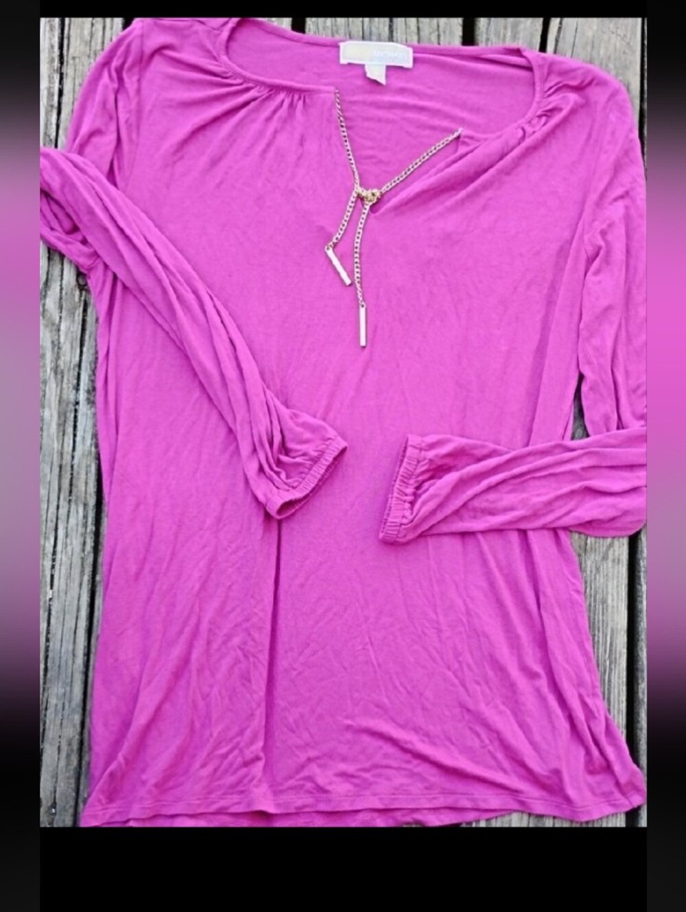 Michael Kors Long Sleeve Scoop Neck Top in Fuchsia